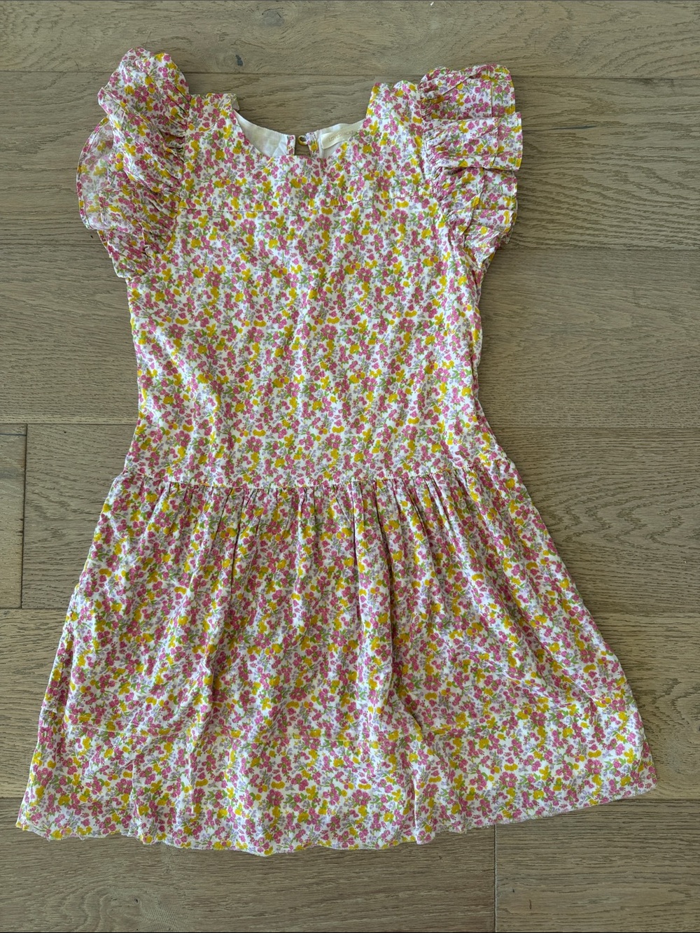 LoveShackFancy Pink Floral Flutter Sleeve Dress